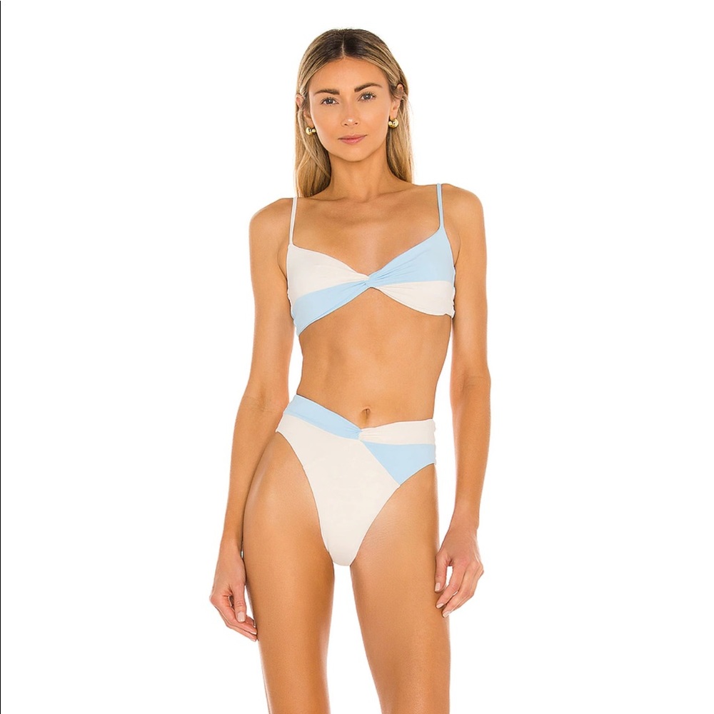 l*space Two-Tone White and Light Blue Twist Bikini